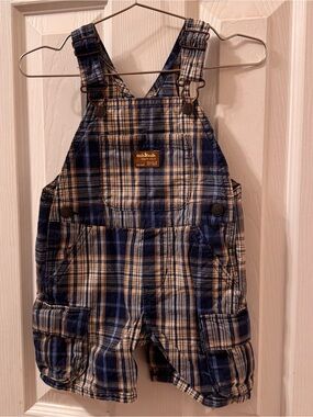 OshKosh B'gosh Blue and Cream Plaid Shortalls